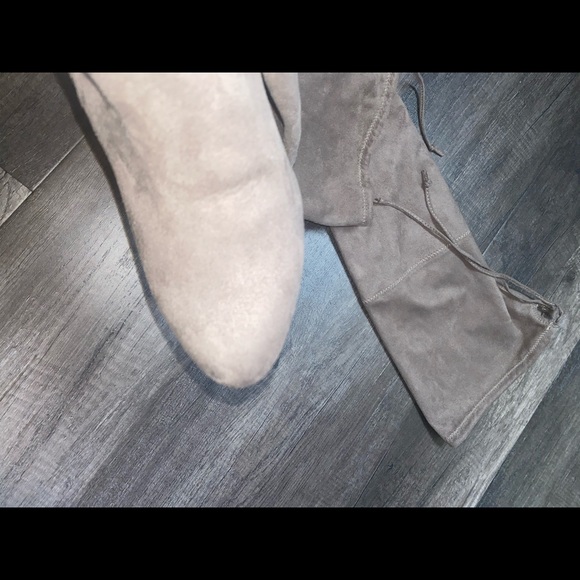 Beige Faux Suede Heel Knee High Boots - Picture 6 of 6